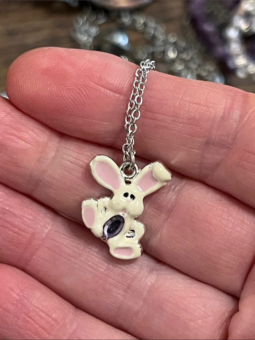 Cream & Pink Bunny Pendant Necklace